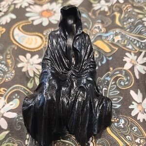 New Mystical Black Hooded Figure Sculpture Creepy Sits On Shelf